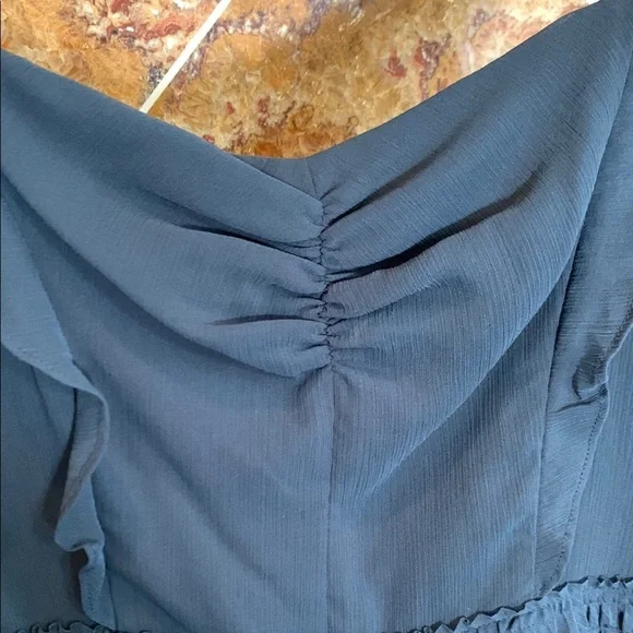 Club Monaco Navy Romantic Pleated Flounce Ruffle Sleeves Midi Dress Size 6 - Picture 8 of 16